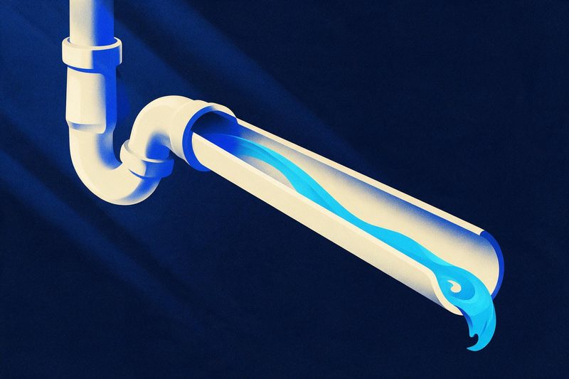 Illustration : une canalisation dégagée en coupe, l'eau s'écoulant librement du siphon jusqu'à la sortie